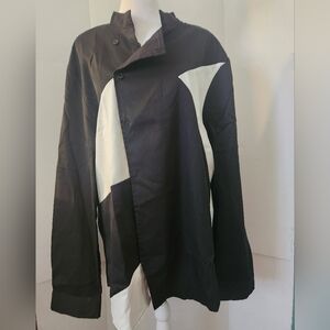 MANFINITY Shirt Men's Size Large Black & White Stand Up Collar Button Down